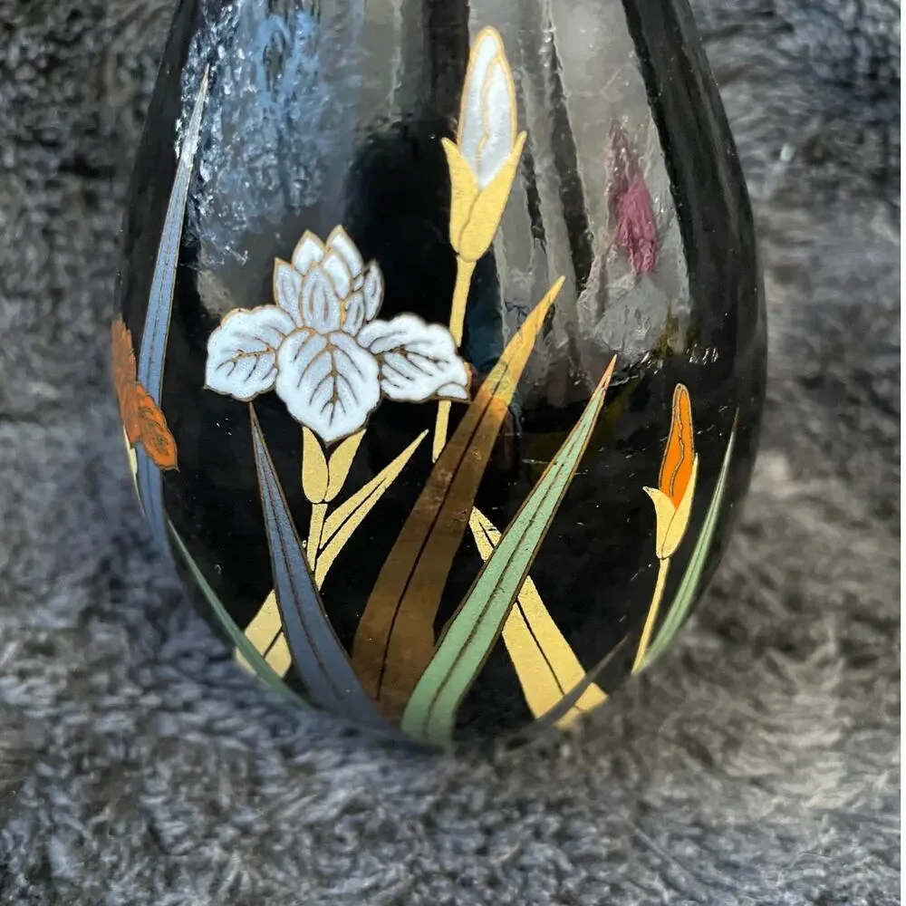 Vintage Otagiri Bud Vase Black Crown Iris 7. 5 inches Tall